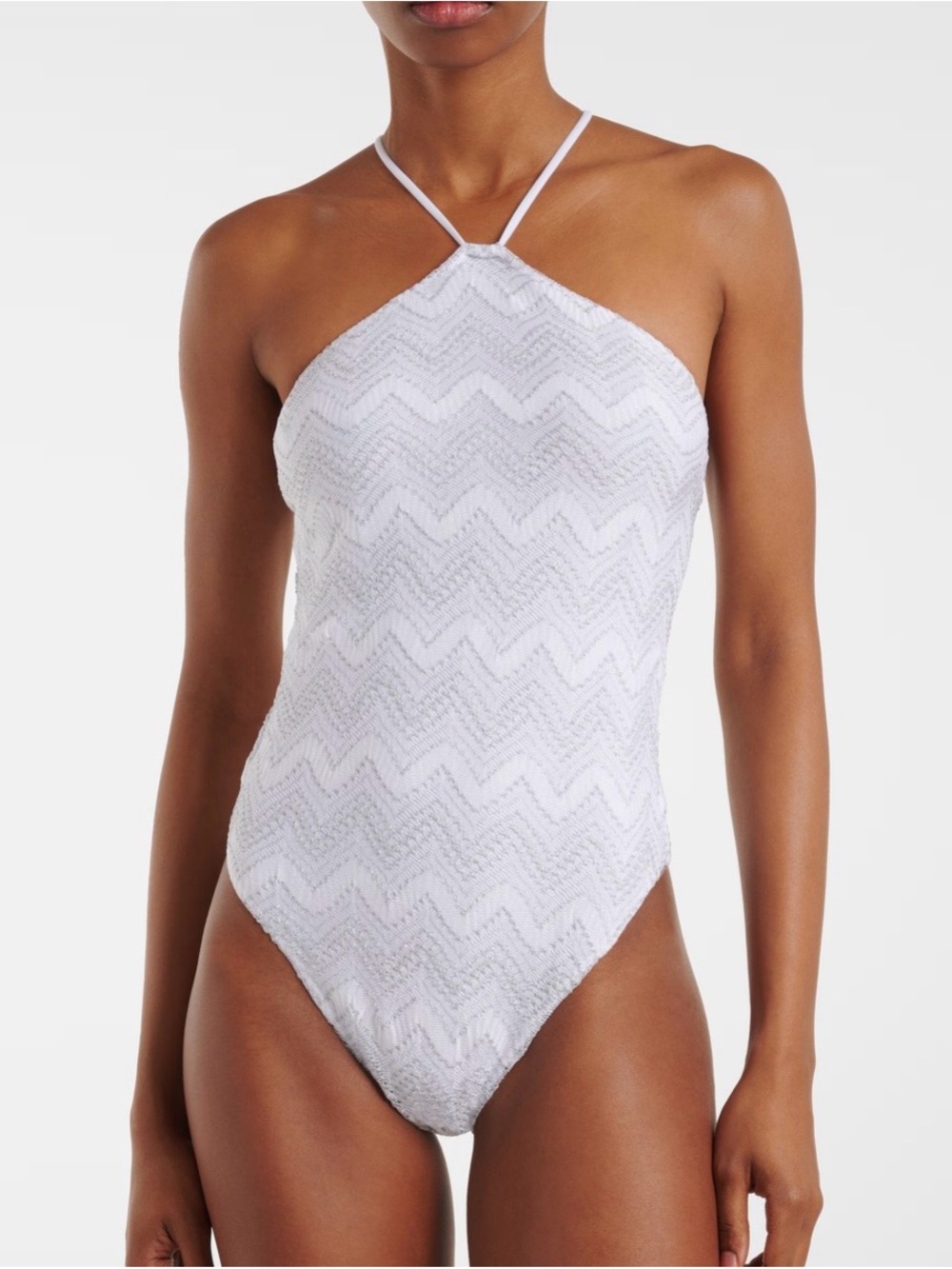 Missoni White Chevron Halter One-Piece Swimsuit
